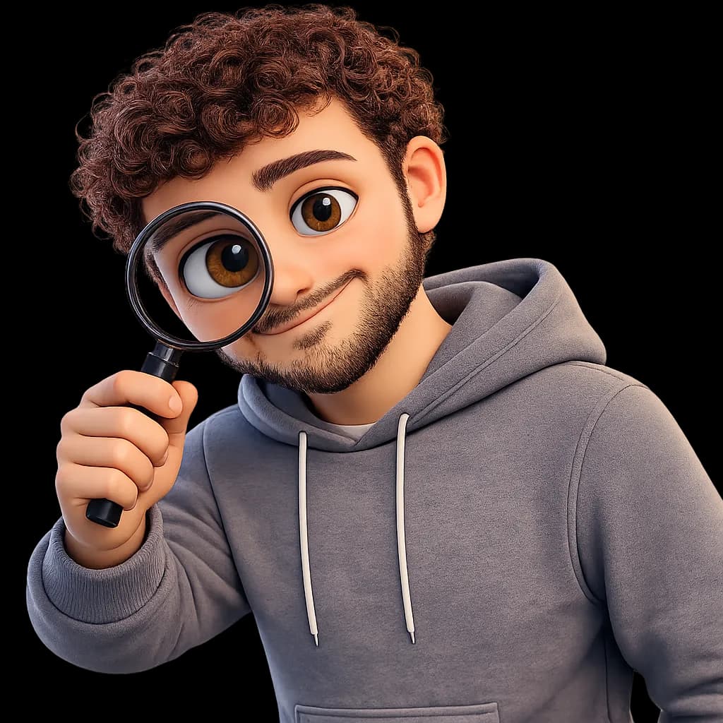 3D character with magnifying glass