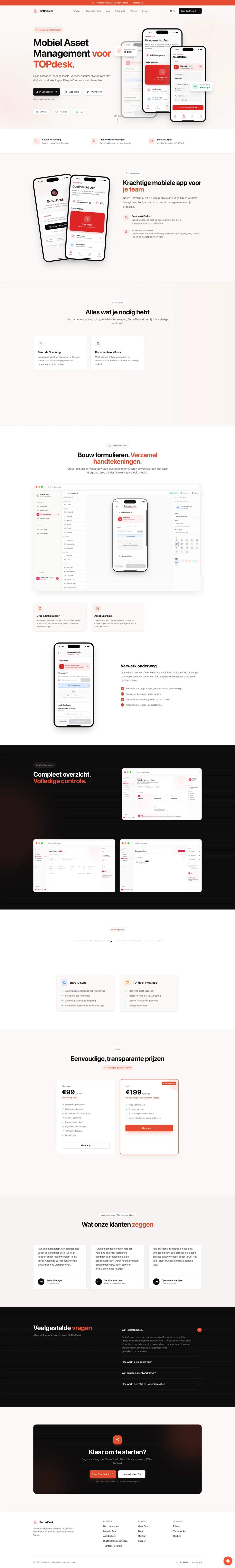 Better Desk — full website showing mobile asset management for TOPdesk