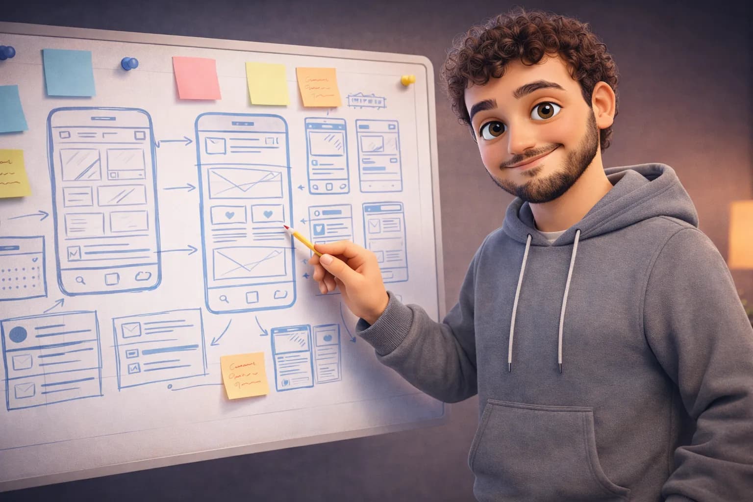 Character painting on a canvas or holding a pencil